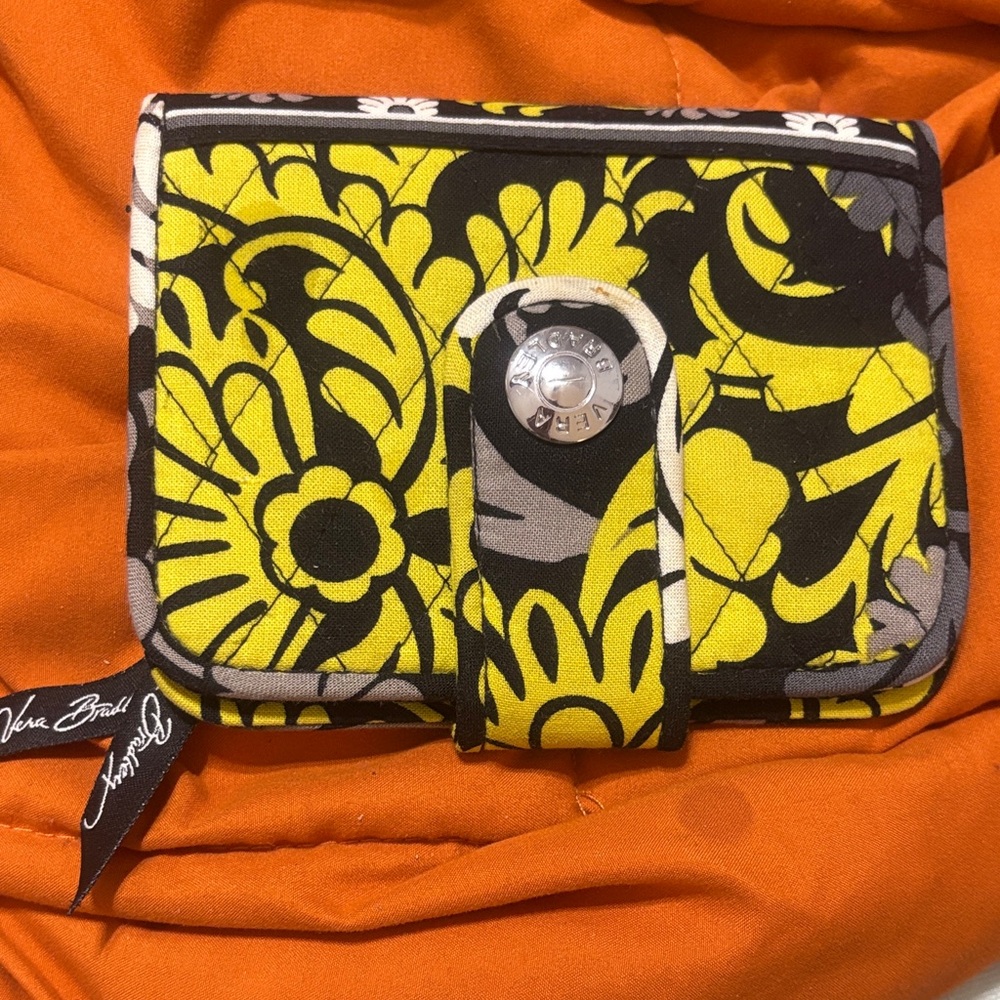Vera Bradley Yellow, White, Black & Gray Floral Quilted Wallet